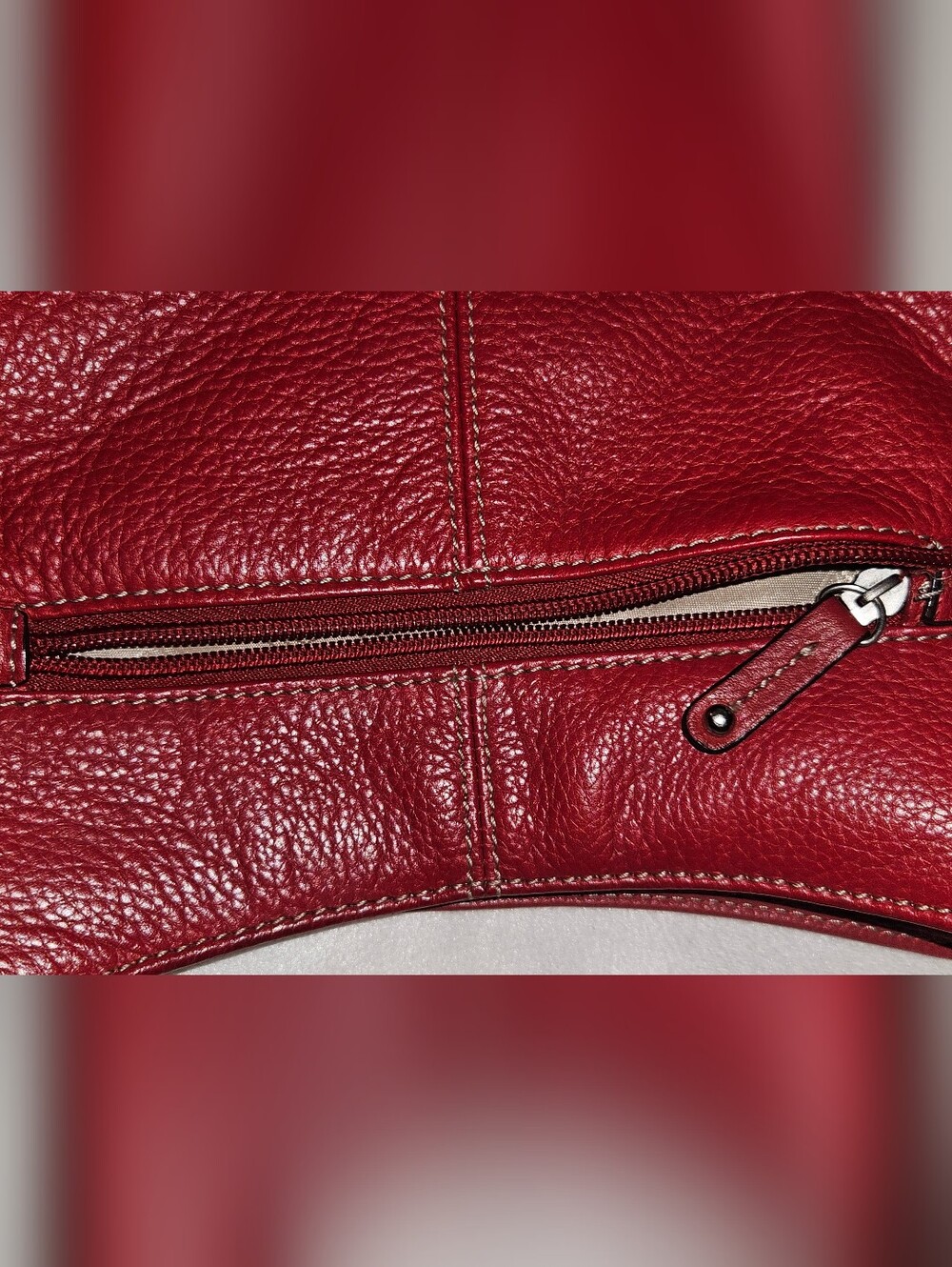 Tignanello Red Leather Crossbody with Front Zip Pockets - Picture 13 of 13